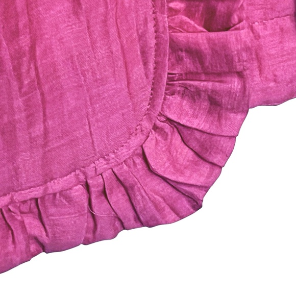 Chico’s Linen Blend Jacket Pink Ruffle Trim Open Front 3/4 Sleeve Blazer - Picture 5 of 12